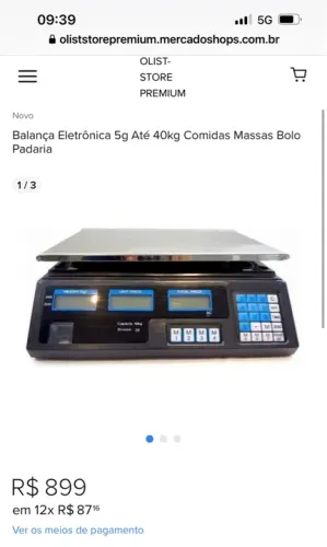 Balança Eletrônica 5g Até 40kg Comidas Massas Bolo Padaria