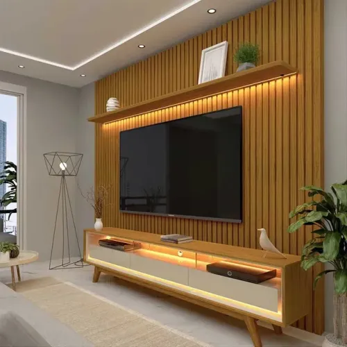 Painel Ripado Larg. 2.30m + Rack Requinte Larg. 2.12m C/LED Rf64