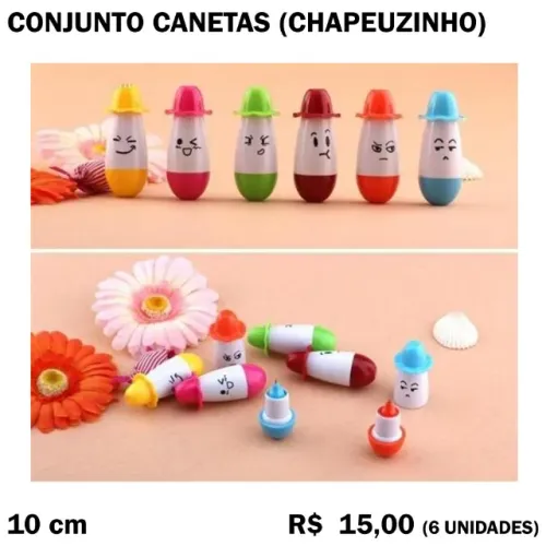 Conjunto de Canetas Coloridas Chapeuzinho - 6 Unidades