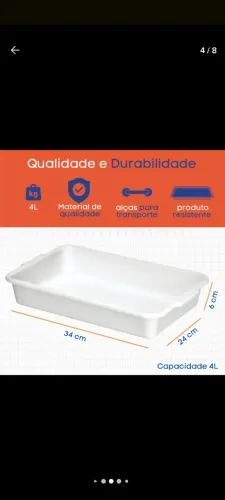 Kit 08 Bandeja Retangular 4L para Cozinha novo