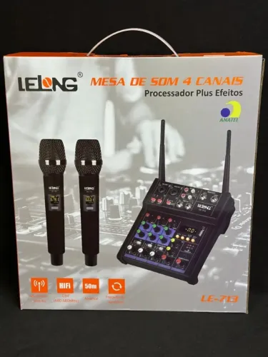 Mesa de Som Lelong LE-713 - 4 Canais, Processador de Efeitos e 2 Microfones Sem Fio