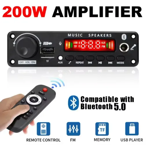 Amplificador 200W com Bluetooth 5.0 e controle remoto