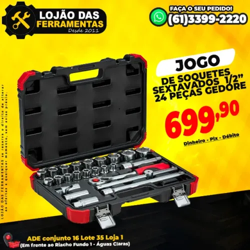 Jogo de Soquetes Sextavados 1/2 Pol 24 Peças Gedore