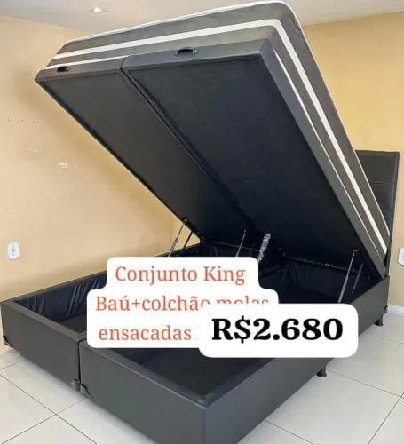Conjunto Cama Box King com Bau colchão molas ensacadas 