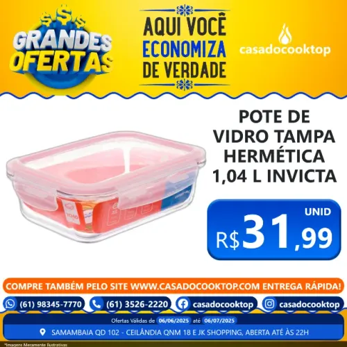 POTE DE VIDRO TAMPA HERMÉTICA 1,04 L INVICTA