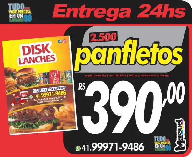 Panfletos em Papel couche com Entrega em 24hs