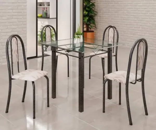 Mesa Ane 75×75 cm Vidro com 4 Cadeiras Pronta Entrega*