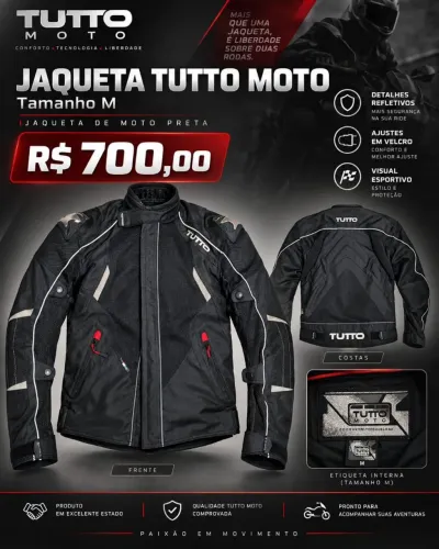 Jaqueta Tutto Moto Preta Tam M com Forro Removível - R$ 700