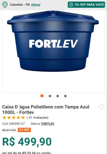 Vende-se caixa de água de. 1000 litros nova por 300$