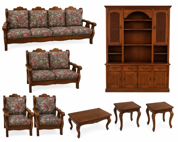Conjunto de Sala Colonial em Madeira Maciça - Completo