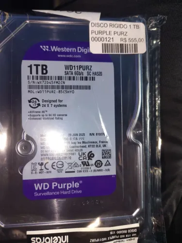 HD Interno WD Purple 1TB SATA 6Gb/s WD11PURZ Para DVR e CFTV - Novo/Lacrado