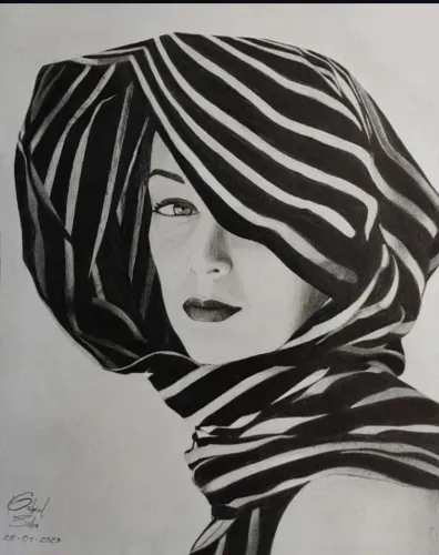 Desenho realista de rosto feminino (todo feito à mão)