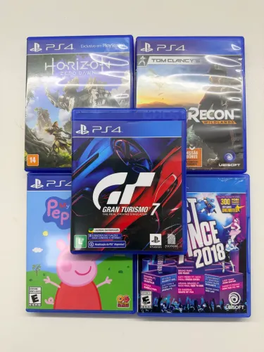 Lote 5 Jogos PS4 ? GranTurismo7, Horizon Zero Dawn, JustDance, GhostRecon, Peppa Pig
