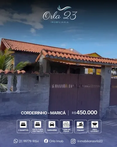 CORDEIRINHO, ORLA 23 IMOBILIÁRIA! EXCELENTE CASA EM CORDEIRINHO A 100 METROS DA PRAIA!