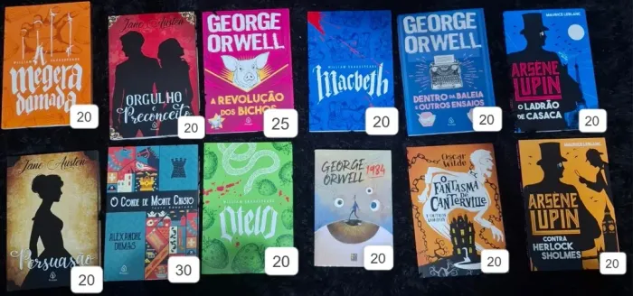Livros clássicos Ficção - Shakespare, George Orwell, Janne austen, Arsene Lupin