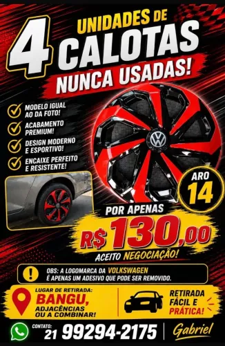4 calotas aro 14 nunca usadas, aceito negociação, * Gabriel