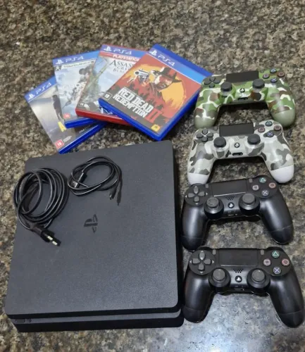 Playstation 4 slim ps4 preto com mídia física