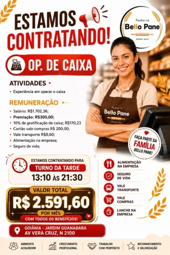 Contrata-se Operadora de Caixa em Padaria