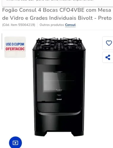 Vendo um fogão 4 bocas tampo de vidro , Consul novo lacrado Com nota fiscal 