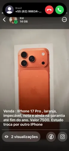IPHONE 27 PRO 256 GG LARANJA NT FISCAL GATANTIA ATÉ 2026. Troca ou venda. *