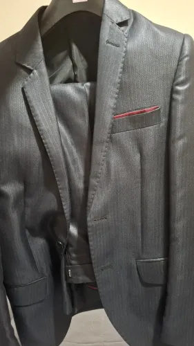 Terno Slim Masculino Brilhante Chumbo - Tamanho 44