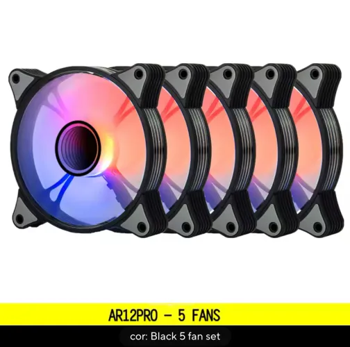 5 Unidades Ventoinhas Fans Aigo AR12 PRO Black/ Pretas ARGB