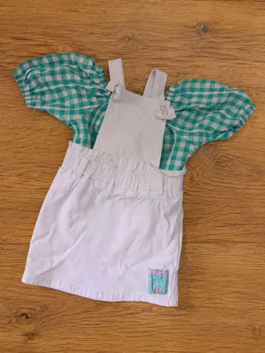 ? Conjunto Infantil Feminino Vestido Branco e Blusa Xadrez - 1/2 Anos