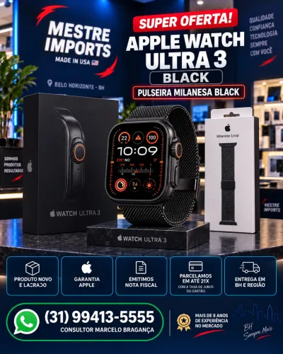 Apple Watch Ultra 3 Black Pulseira Milanesa Novo Lacrado Nota Fiscal