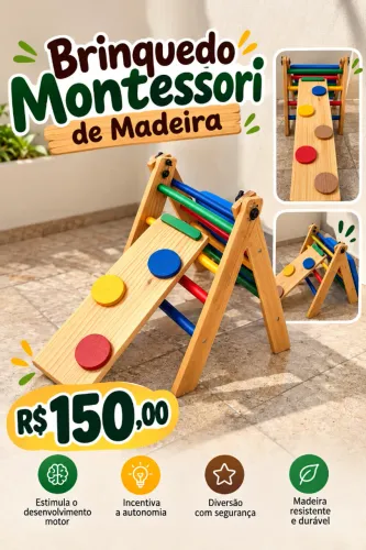 Brinquedo Montessori de Madeira com Rampa - R$150