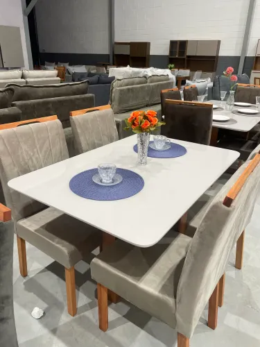 Mesa De Jantar Com 4 Lugares Tampo vidro Off White De 1,20 x 0,88