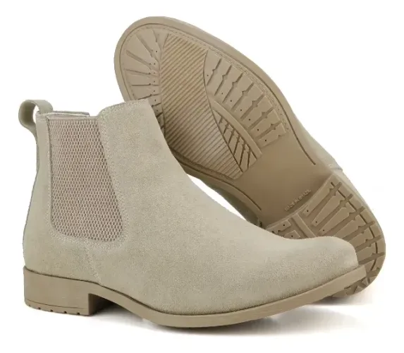 Bota Masculina CREME Couro Legit Camurça Bota Chelsea