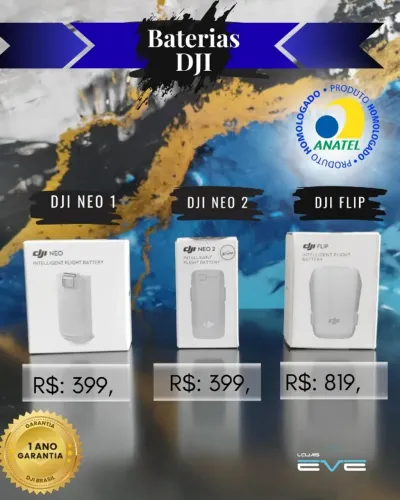 Baterias da DJI, lacradas, com 1 ano de garantia pela DJI Brasil.