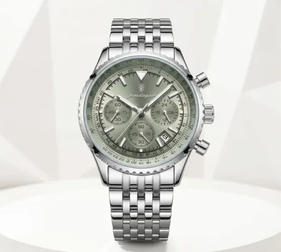 Relógio Masculino Luxo Poedagar 960 Premium Silver White Luxury Inox Com Cronografos lindo