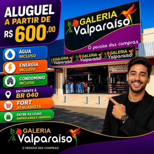 Lojas Comerciais para Aluguel na Galeria Valparaíso - Excelente Localização