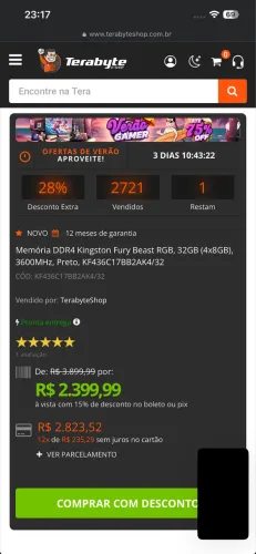 Memória ram KINGSTON FURY BEAST