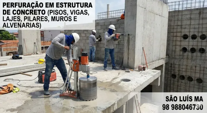 Perfuramos pisos, vigas, pilares, lajes , muros e alvenarias.