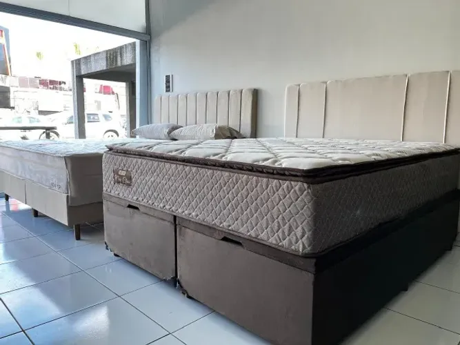 Cama Box com Baú Queen Colchão Molas Ensacadas Pillow Top Gazin, Nova!
