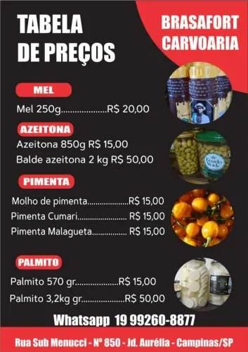 Palmito,  azeitona,  pimenta , mel carvão Lenha ensacada 