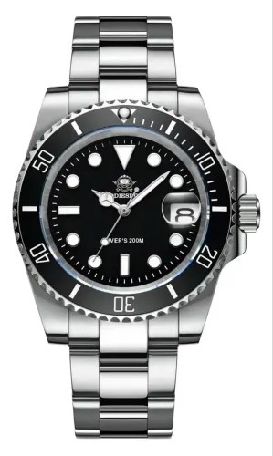 Relógio Addiesdive Submariner para Mergulho com Pulseira de Aço Inoxidável e Bisel Preto