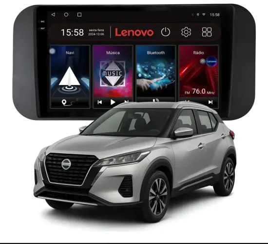 Multimidia Lenovo Nissan Kicks 2022 A 2024 Octa 6+128gb 9p Preto