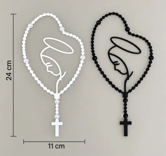 Quadro Terço Nossa Senhora Rosto Perfil - Decoração com pérolas (24cm X 11cm)