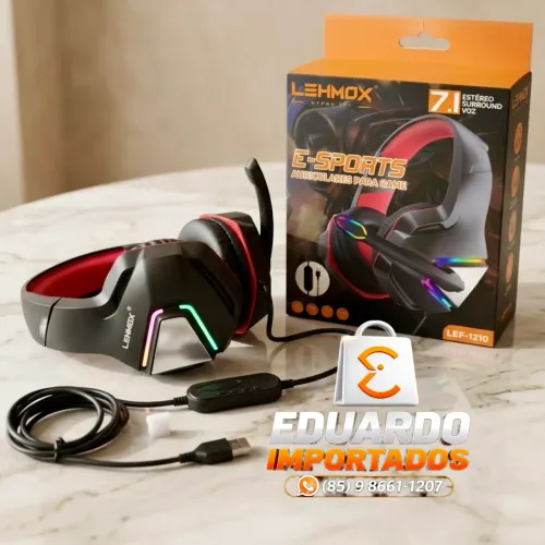 Headset Gamer Som Surround 7.1 com Microfone e LED RGB conexão USB