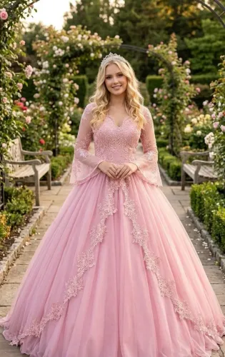 Vestido Debutante Baile Festa 15 Anos Rodado Rosa Bebê Delicado Doce 