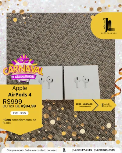 APPLE AIRPODS 4, SEM O CANCELAMENTO DE RUÍDO, LACRADO, EXCLUSIVO!