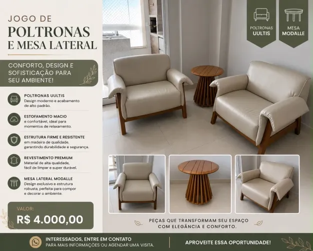 Jogo de poltronas e mesa lateral 