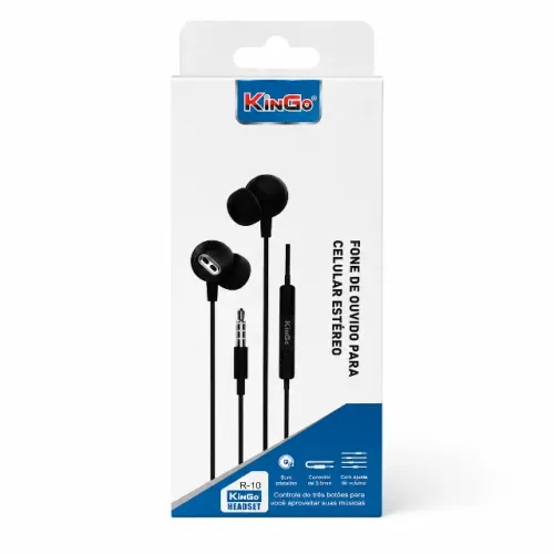 Fone de Ouvido Kingo R-10 P2 3.5mm Estéreo com Microfone Controle e Cabo pode retirar no l