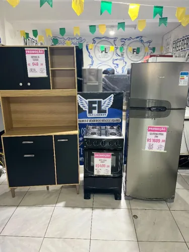 GELADEIRA CONSUL INOX FROOS FREE 340 LITROS + FOGÃO 4 BOCAS MANUAL + ARMÁRIO DE COZINHA 