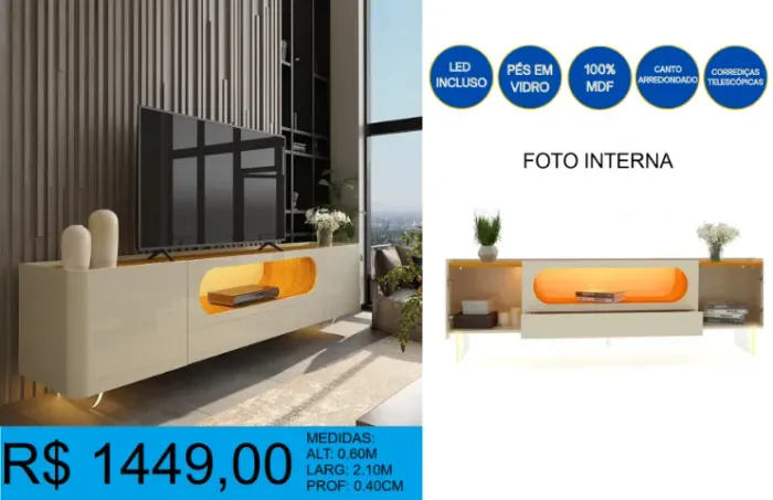 Rack com pês de vidro - Super novidade - Entrega e montagem grátis