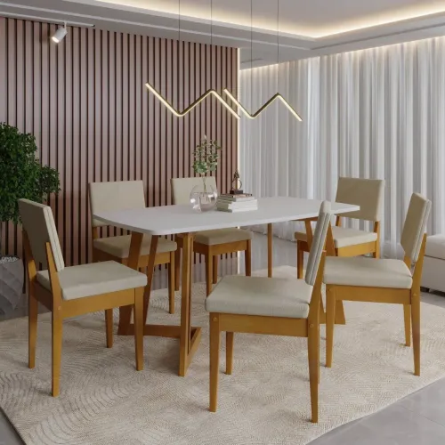Conjunto Mesa e 6 Cadeiras Jantar em Madeira