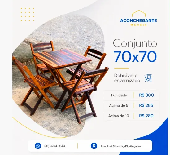 Mesa e cadeiras dobráveis de madeira de lei (novo)